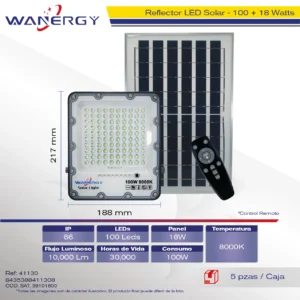 REFLECTOR LED 100W PANEL SOLAR DE 18W JX-66100