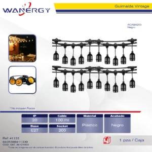 GUIRNALDA VINTAGE SIN BOMBILLA IMPERMEABLE 100M 200 SOCKETS