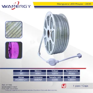 MANGUERA LED RAYAS,2835-120D 127V 8MM/CONECTOR