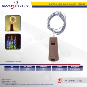 CORCHO LED PARA BOTELLA 20LED 2M