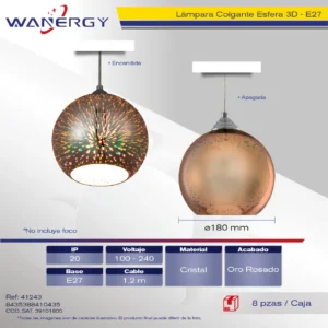 LAMPARA COLGANTE BOLA 3D DECORATIVO MODERNO ORO ROSA