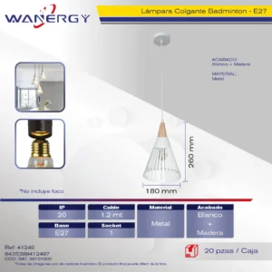 LAMPARA COLGANTE BADMINTON DECORATIVO MODERNO BLANCO