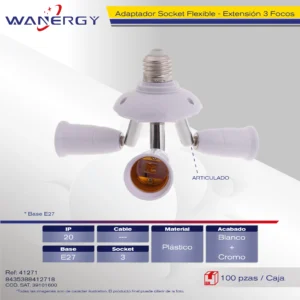 ADAPTADOR SOCKET FLEXIBLE PARA 3 FOCOS EXTENSOR DE LUZ