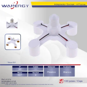 ADAPTADOR SOCKET PARA 4 FOCOS 1 A4 E27