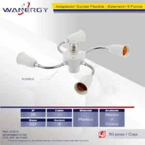 ADAPTADOR SOCKET FLEXIBLE PARA 5 FOCOS EXTENSOR DE LUZ