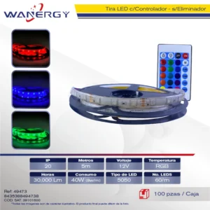TIRA LED 12V-5050-60LED 5M C/CONTROLADOR SIN/ELIMINADOR