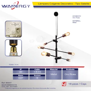 LAMPARA COLGANTE SATELITE DECORATIVO MODERNO 6 SOCKET