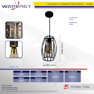 LAMPARA COLGANTE JAULA DECORATIVO MODERNO CABLE