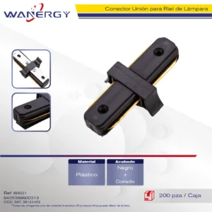 CONECTOR UNION I PARA RIEL DE LAMPARA NEGRO