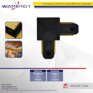 CONECTOR UNION L PARA RIEL DE LAMPARA NEGRO