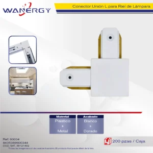 CONECTOR UNION L PARA RIEL DE LAMPARA BLANCO