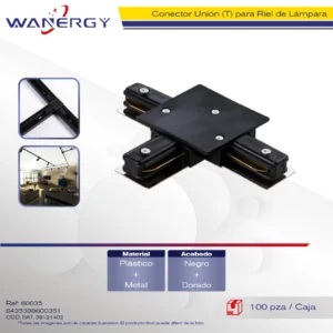 CONECTOR UNION T PARA RIEL DE LAMPARA NEGRO
