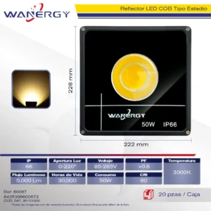 REFLECTOR LED COB TIPO ESTADIO 50W IP66 3000K
