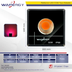 REFLECTOR LED COB TIPO ESTADIO 50W IP66 ROSA