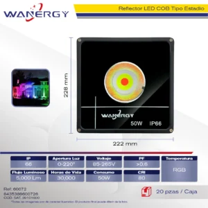 REFLECTOR LED COB TIPO ESTADIO 50W IP66 RGB