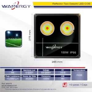 REFLECTOR LED COB TIPO ESTADIO 100W IP66 RGB