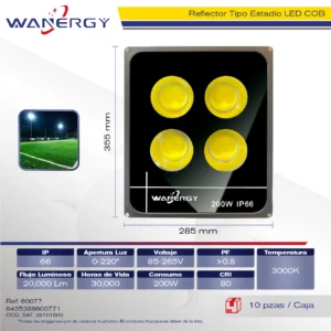 REFLECTOR LED COB TIPO ESTADIO 200W IP66 3000K