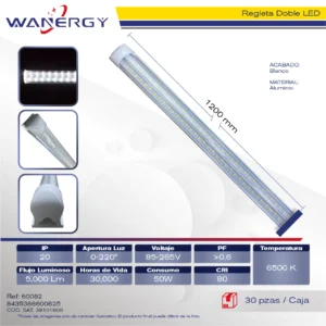 REGLETA T8 ALUMINIO DOBLE LED 50W 1.2M