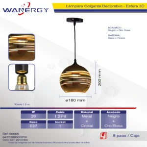 LAMPARA COLGANTE BOLA ARCOIRIS 3D DECORATIVO MODERNO ORO