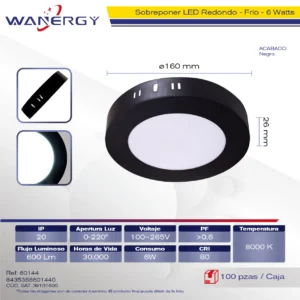 SOBREPONER LED REDONDO NEGRO