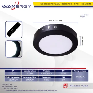 SOBREPONER LED REDONDO NEGRO