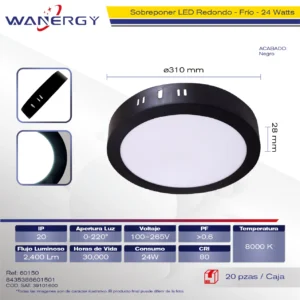 SOBREPONER LED REDONDO NEGRO
