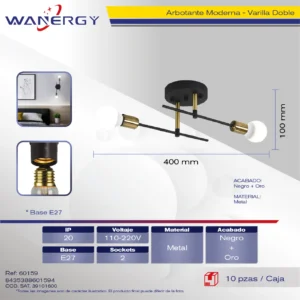 LAMPARA TECHO 2 LUCES VARILLA DOBLE DECORATIVO MODERNO