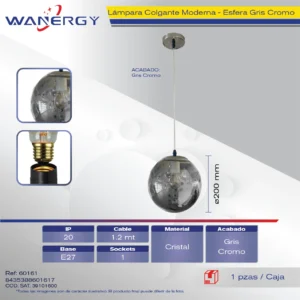 LAMPARA COLGANTE GLOBO DECORATIVO MODERNO CRISTAL