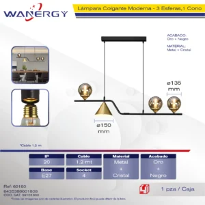 CANDELABRO DE TECHO 3 ESFERAS 1 CONO