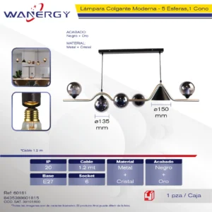 CANDELABRO DE TECHO 5 ESFERAS 1 CONO