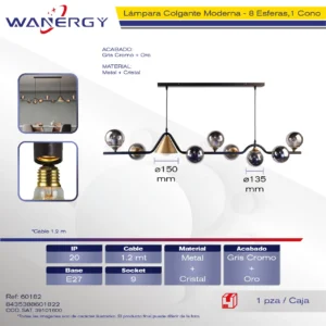 CANDELABRO DE TECHO 8 ESFERAS 1 CONO