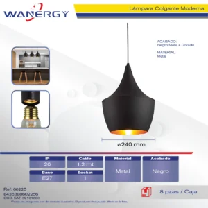 LAMPARA COLGANTE METARICO DECORATIVO MODERNO NEGRO MATE