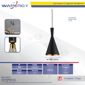 LAMPARA COLGANTE METARICO DECORATIVO MODERNO NEGRO MATE