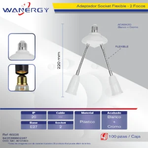 ADAPTADOR SOCKET FLEXIBLE PARA 2 FOCOS EXTENSOR DE LUZ
