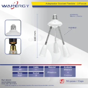 ADAPTADOR SOCKET FLEXIBLE PARA 3 FOCOS EXTENSOR DE LUZ