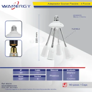 ADAPTADOR SOCKET FLEXIBLE PARA 4 FOCOS EXTENSOR DE LUZ