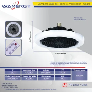 LAMPARA LED VENTILADOR ARCO NEGRO