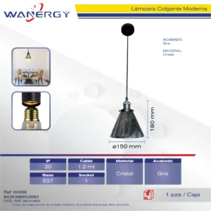LAMPARA COLGANTE DECORATIVO MODERNO GRIS CRISTAL