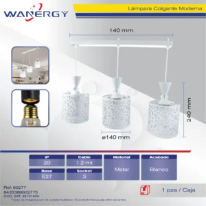 CANDELABRO DE TECHO 3 ESFERAS BLANCO