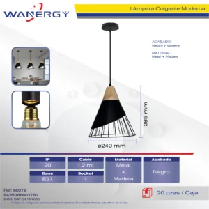 LAMPARA COLGANTE BADMINTON DECORATIVO MODERNO METALICO BLANCO +MADERA