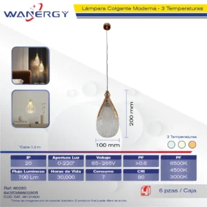 LAMPARA COLGANTE DECORATIVO MODERNO METALICO ORO Y ACRILICO 3 TEMPERATURAS