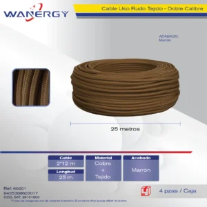 CABLE DE COBRE USO RUDO TEJIDO DOBRE CALIBRE 2*12 26M