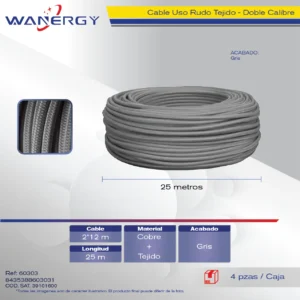 CABLE DE COBRE USO RUDO TEJIDO DOBRE CALIBRE 2*12 28M