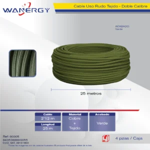 CABLE DE COBRE USO RUDO TEJIDO DOBRE CALIBRE 2*12 30M