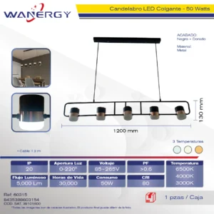 CANDELABRO DE TECHO 5 ESFERAS TRES TEMPERATURAS 50W 85-265V