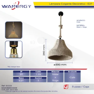 LAMPARA COLGANTE DECORATIVO MODERNO TEJIDA SOGA