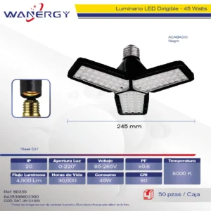 FOCO LED DIRIGIBLE 3 ASPAS TIPO INDUSTRIAL TAPA TRANSPARENTE