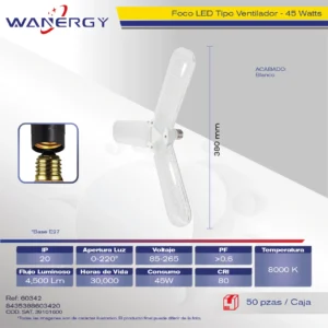 FOCO LED TIPO VENTILADOR 3 ASPAS MICA TRANSPARENTE