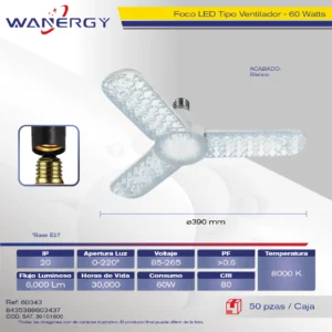 FOCO LED TIPO VENTILADOR 3+1 ASPAS MICA TRANSPARENTE