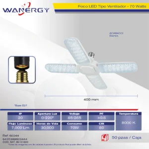 FOCO LED TIPO VENTILADOR 4 ASPAS MICA TRANSPARENTE